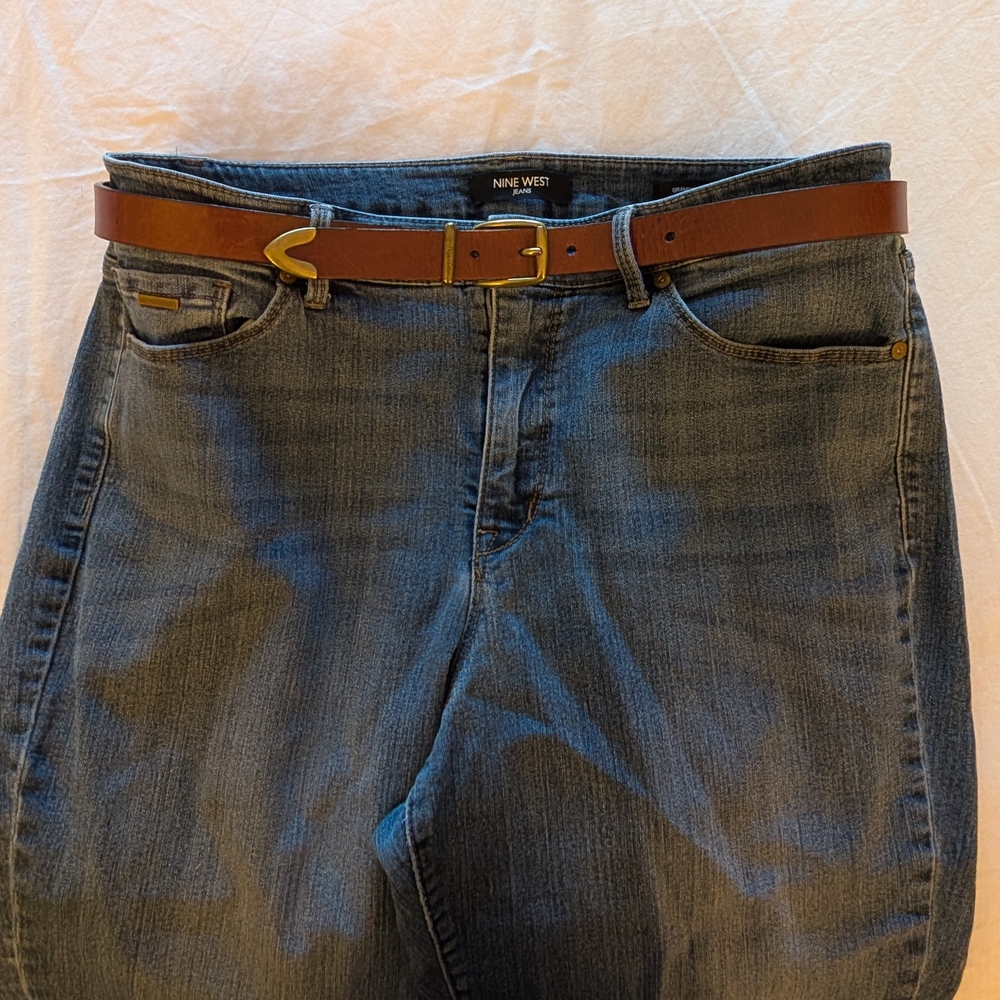 Nine West brown genuine leather belt with brass buckle - Picture 3 of 8